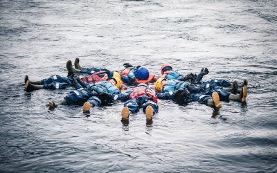 Floating in the rapids in icy cold water at Ruka Kuusamo