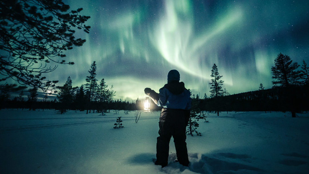 Magical Northern Lights on Leap day 2020 in Rovaniemi Lapland Finland.